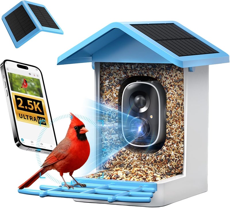 isYoung ​​ Smart Bird Feeder with Camera, 2.5K QHD Resolution, AI Identify 16000+ Birds, AI Auto-Capture & Motion Detection, IP65 Water-Resistant, 5W Solar Powered, Best Gift for Bird Lovers（Blue） - Image 1